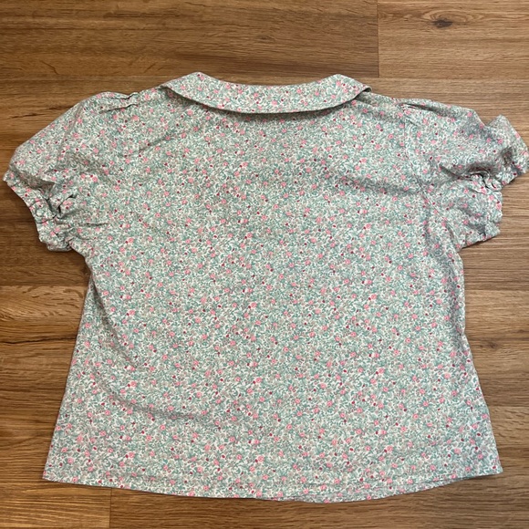 Allegra K Women's Puffy Short Sleeve Floral Button Down Blouse - Picture 3 of 5